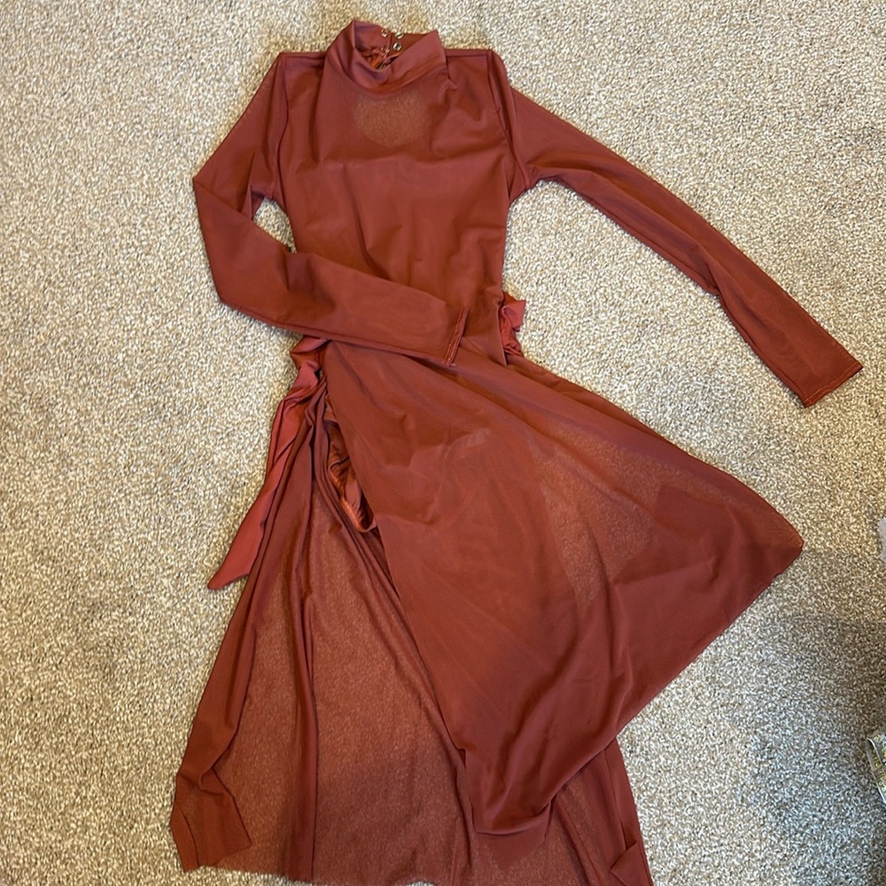 High Neck Auburn Mesh Dance Costume
